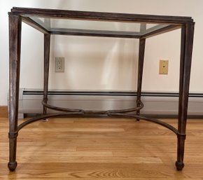 Glass Top Side Metal Bas Square Table