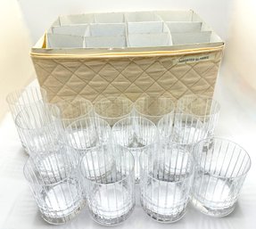 Set Of 25 Vintage Fluted Fine Crystal Glasses: 14 Highballs & 11 Tumblers In Quilted Box