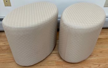 Oval Upholstered Matching Ottoman Chair Pair