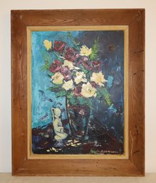 Original Still Life Impasto Style Canvas Painting Signed By Ridd Howell