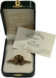 Antique 14K Gold Diamond Floral Brooch, Victorian Handcrafted Flower Pin