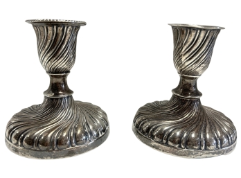 2 Sheffield, England Sterling Silver Wghtd Spiral Candlestick Holders Ca 1891 Harrison Brothers & Howson LT-A4