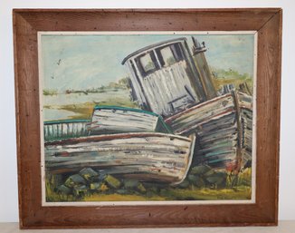 Rustic Wood Framed Original Oil On Canvas Signed By Ridd Howell