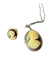 Cameo Costume Jewelry Necklace And Cameo Ring 18k Gold Electroplated