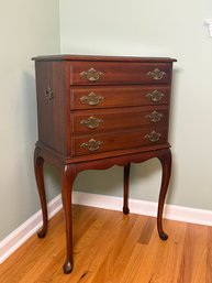 Vintage Queen Anne Style Solid Cherry Three Drawer Flatware Chest
