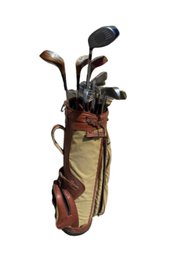 Vintage Butchart Nicholls Golf Bag With MacGregor Tourney  FMT Irons And Wilson Wooden Hybrids