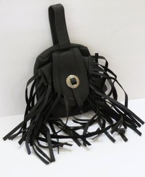 Black Leather Fringed Western Style Belt Bag