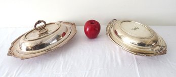 Two Interesting Mid-century Silverplate Covered Warming Dishes - US Air Force Wives Club & WW Monogram