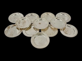 Twelve Sterling Silver Bread Plates With Engraved 'P' Initial