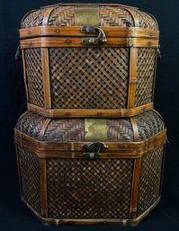 Vintage Rattan Boxes Pair