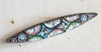 Antique Italian Brass Micro Mosaic Floral Design Pin