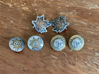 3 Pair Earrings Vintage Celestial Style And Maple Leaf - Jean Duffy