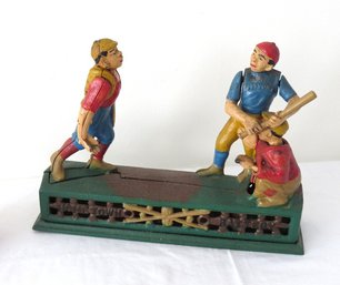 Vintage Cast Iron Mechanical Home Run Baseball Bank
