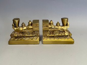 Pair Of Brass Train Bookends