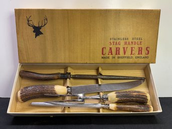 Stag Antler Handle Carving Set With Extra Sharpener