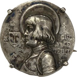 1942 Jeanne D Arc (Joan Of Arc) French Commemorative Silver Medal Brooch