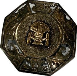 Vintage Sterling Silver Peruvian Inca Motif Brooch With Tumi Figure