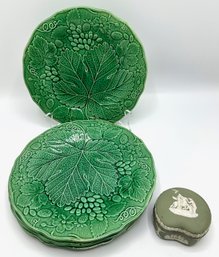 5 Vintage Wedgwood Leaf Plates & Small Wedgwood Trinket Box