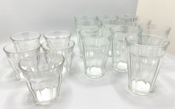 Set 16 Vintage Duralex Glasses: 10 Large & 6 Small