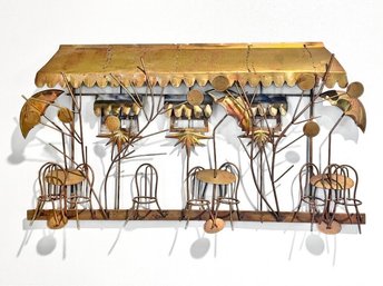 Curtis Jere Style Metal  Art Work Of A Cafe Scene