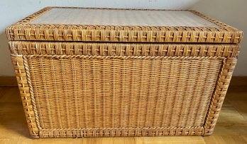 Wicker Chest With Metal Handles & Plexiglass Top
