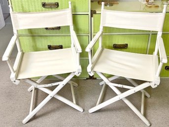 Pair Of Director Chairs With White Canvas Seats