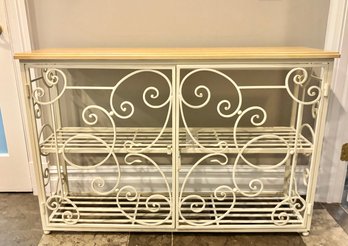White Metal Console With Doors And Wood Top