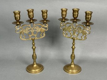 Antique Brass Lion Judea Sabbath Candleholders