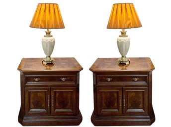 Pair Of Bernhardt Side Tables & Table Lamps