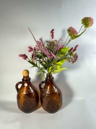 2 VINTAGE AMBER JARS W/ FRUIT DECORATION