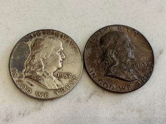 1957 & 1963 Franklin Half Dollar Coin Lot #142