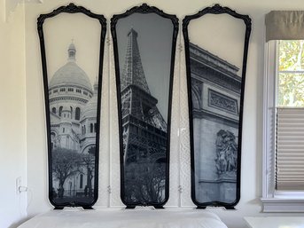 Paris Themed Three Panel Screen Being Used As A Headboard