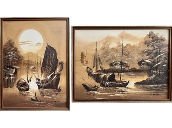 Pair Of Nautical Paintings In Sepia Tones, Signed