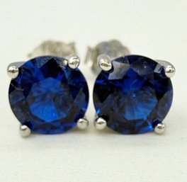 Sterling Silver Blue CZ Stud Earrings