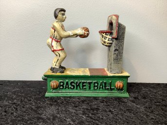 Vintage Cast Iron Mechanical Basketball Bank