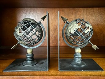 Metal Armillary Globe Sphere With Arrow Book Ends