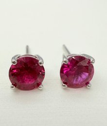 Sterling Silver Round Ruby CZ Stud Earrings