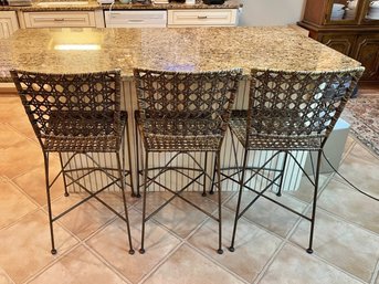Set Of Three Wicker Basket Weave Bar Stools