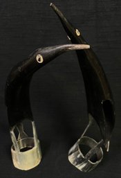 Vintage Hand Carved Egret Cow Horn Statues