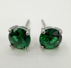 Sterling Silver Green CZ Round Stud Earrings