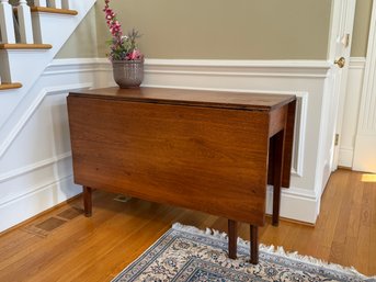 Antique Wooden Drop Leaf Dining Table With Tapered Legs