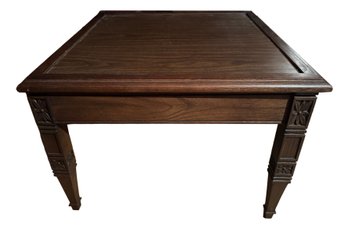Vintage Carved Wood Square Side Table