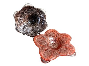 2 Vintage Heavy Glass Decorative Dish