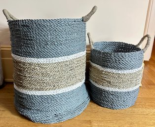 2 Large Woven Hampers Laundry Baskets
