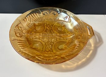 Indiana Glass Amber Killarney Divided 2 Part Tab Handle Relish Dish Bowl