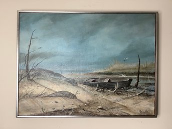 Signed Oil On Canvas Of Vintage Seascape