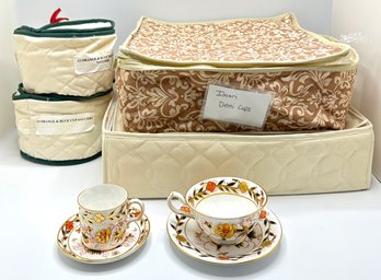 Vintage Crown Derby China Tea Service For 12: Teacups With Saucers, Coffee Cups With Saucers With Gold Accents