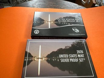U S Mint Silver Proof Set 2019 & 2020  -  With Original Boxes And COA's -like New
