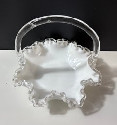 Vintage Fenton Silver Crest White Milk Glass Basket