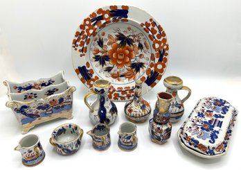 Vintage Mason's Ironstone Japanese Imari Bowl, Ink Stand, Miniature Vases & Hydra Jugs (12 Pieces)